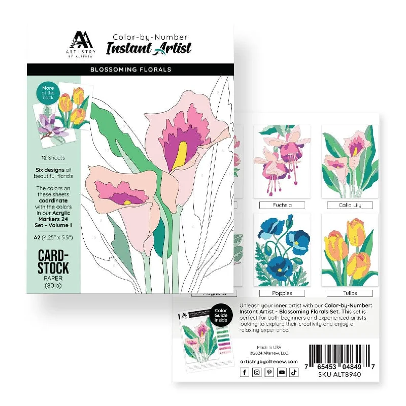 Color-by-Number: Instant Artist - Blossoming Florals (12 Sheets)