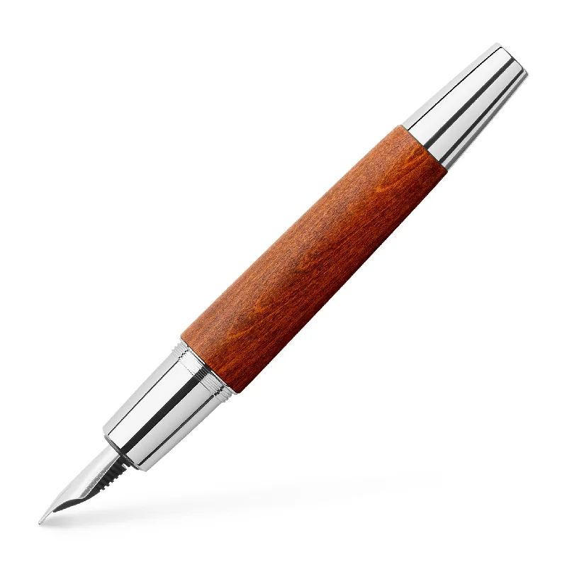 e-motion Fountain Pen, Wood & Polished Chrome - Brown