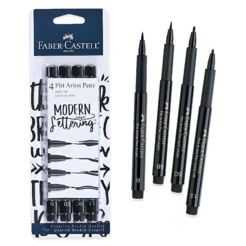 Pitt Artist Pen, Modern Lettering - #199 Black Set of 4 - #770084