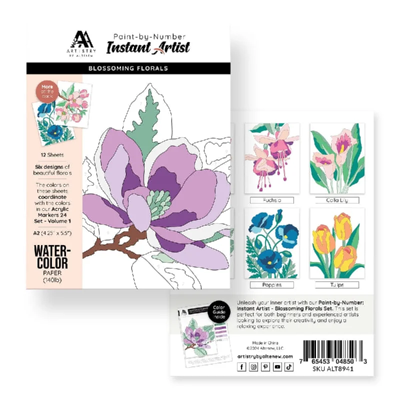 Paint-by-Number: Instant Artist - Blossoming Florals (12 Sheets)