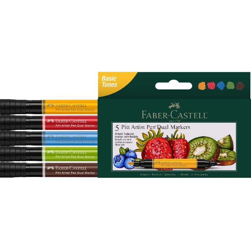 Pitt Artist Pen Dual Markers, Basic Tones - Wallet of 5  - #800170