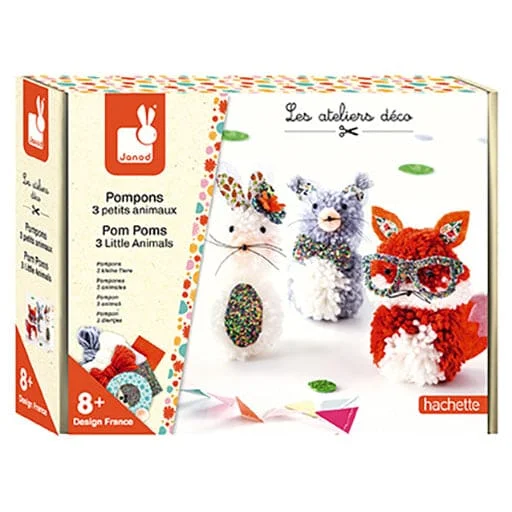 Janod Pom Poms 3 Little Animals - Multicolour