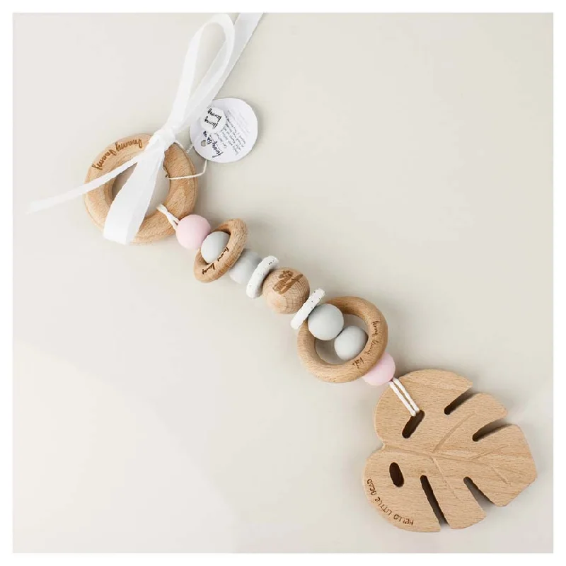 Luxury Silicone & Wood Teether/Play Toy - Blush Monstera