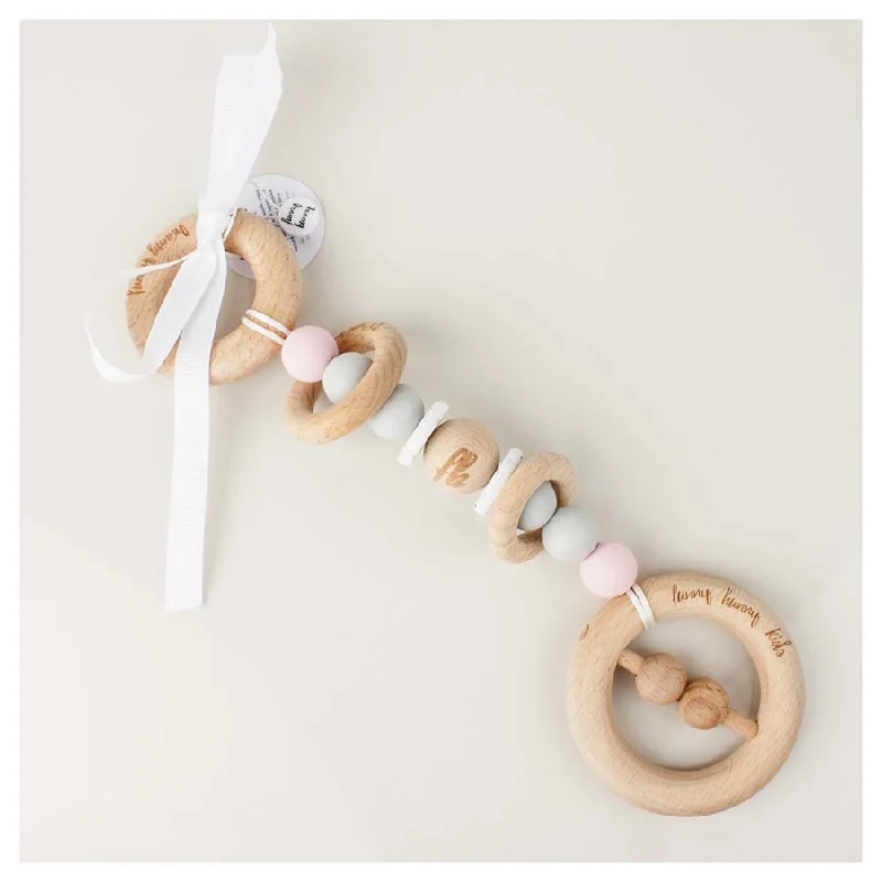 Luxury Silicone & Wood Teether/Play Toy - Blush Round