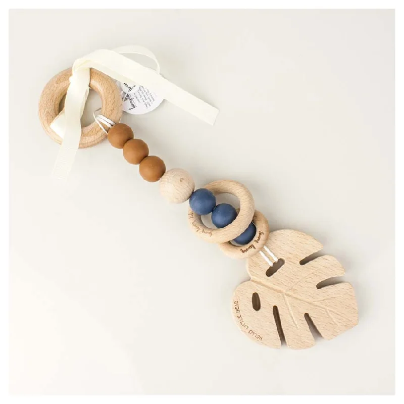 Luxury Silicone & Wood Teether/Play Toy - Navy Monstera