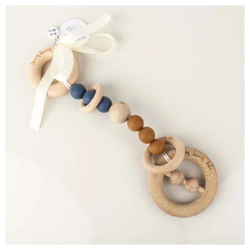 Luxury Silicone & Wood Teether/Play Toy - Navy Round