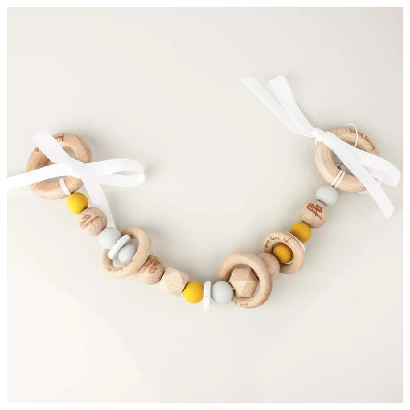 Silicone & Wood Pram Garland/Teether - Mustard Round