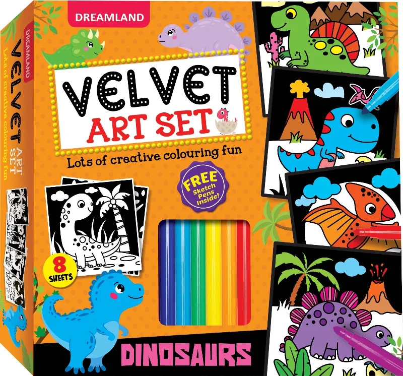 Dinosaurs - Velvet Art Set With 10 Free Sketch Pens