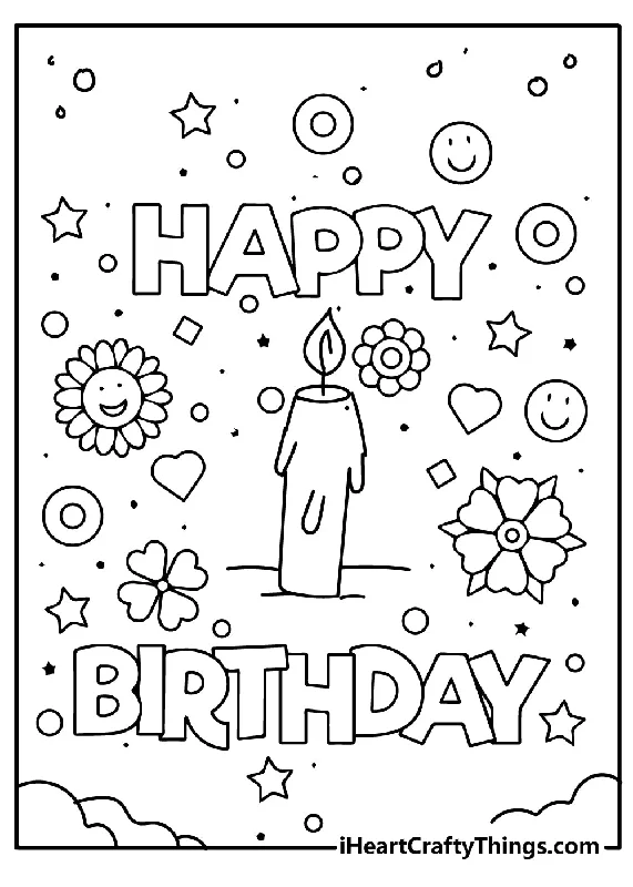 Happy Birthday Coloring Book & Cards - 56 pages