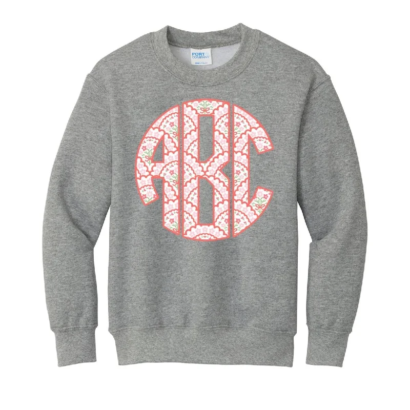 Kids Monogrammed ‘Coquette Floral Patterns’ Big Print Sweatshirt