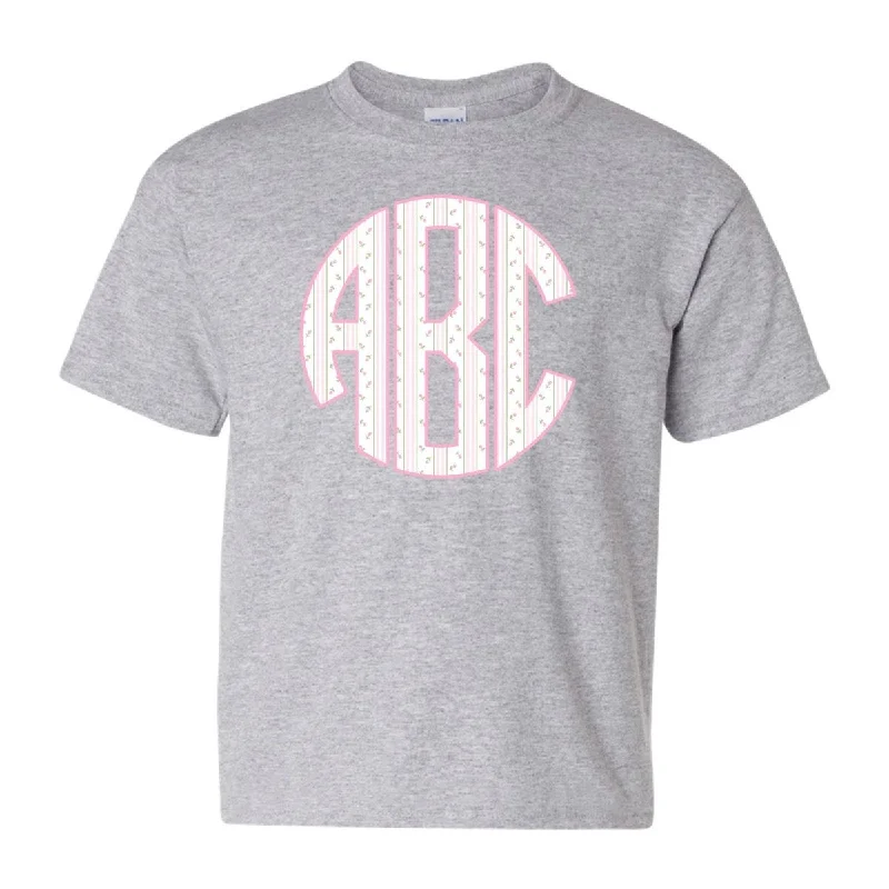 Kids Monogrammed ‘Coquette Floral Patterns’ Big Print T-Shirt