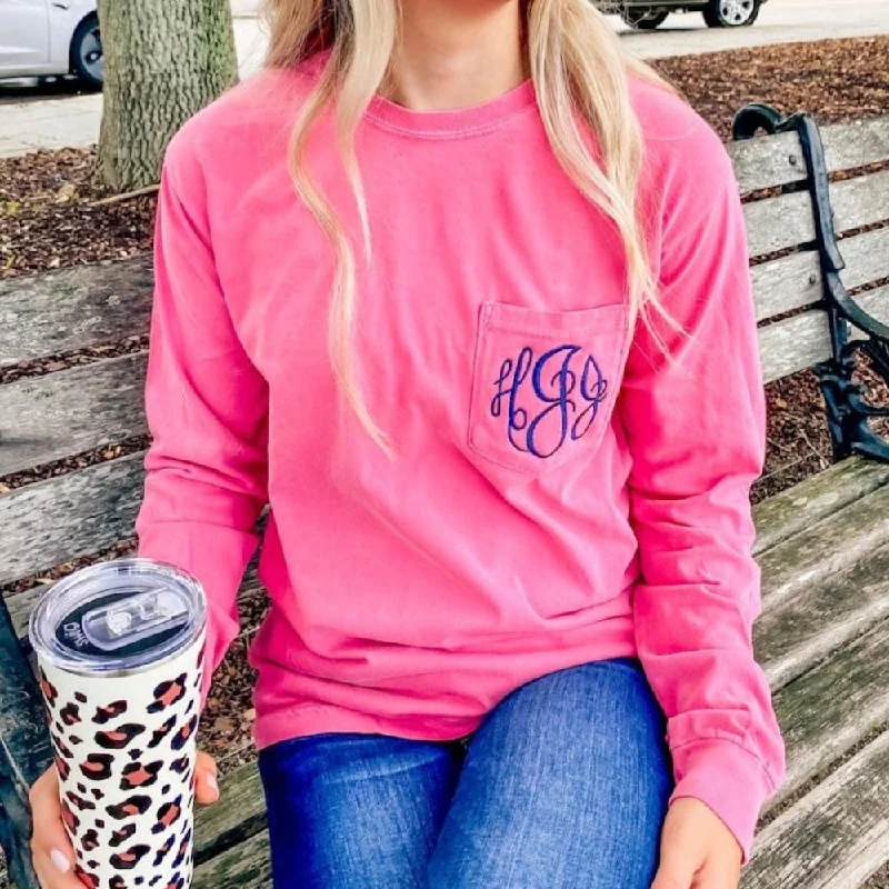 Monogrammed Comfort Colors Long Sleeve Pocket T-Shirt