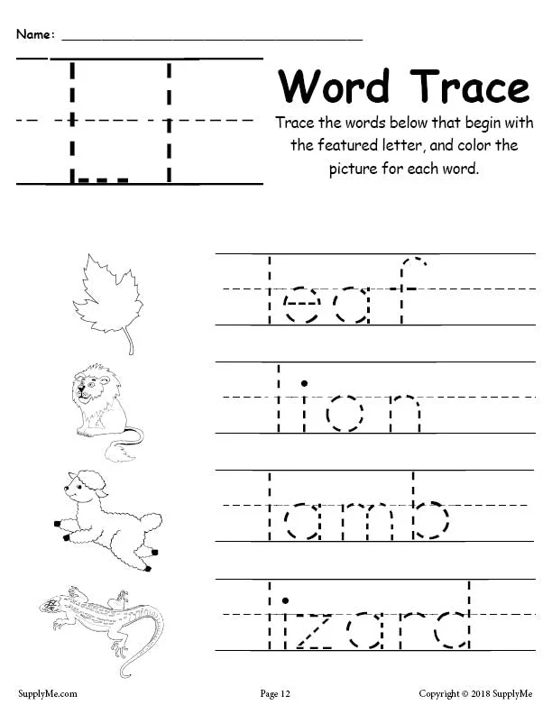 FREE Letter L Words - Alphabet Tracing Worksheet