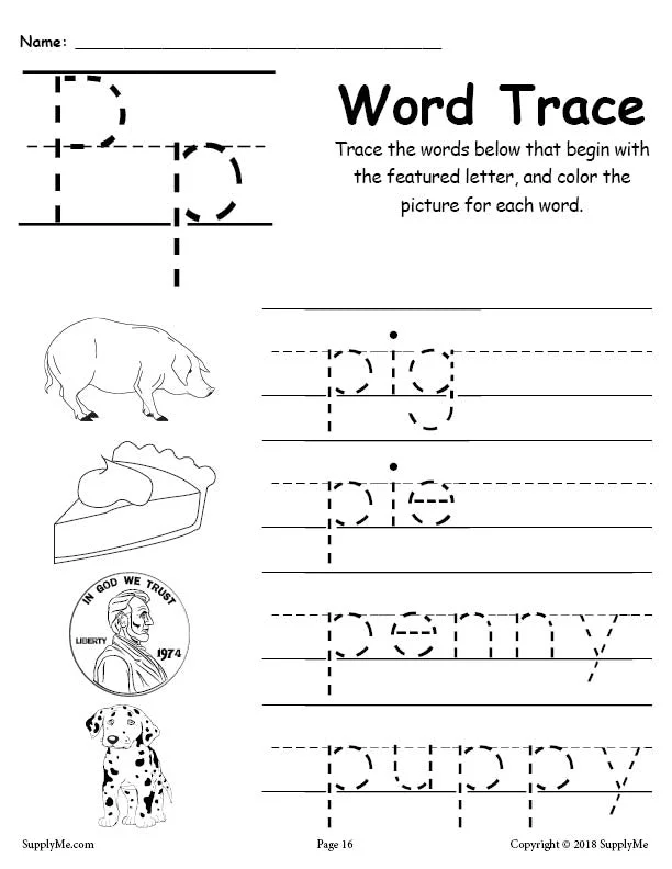 FREE Letter P Words - Alphabet Tracing Worksheet