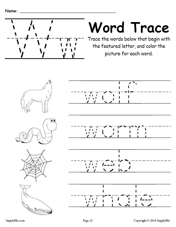 FREE Letter W Words - Alphabet Tracing Worksheet