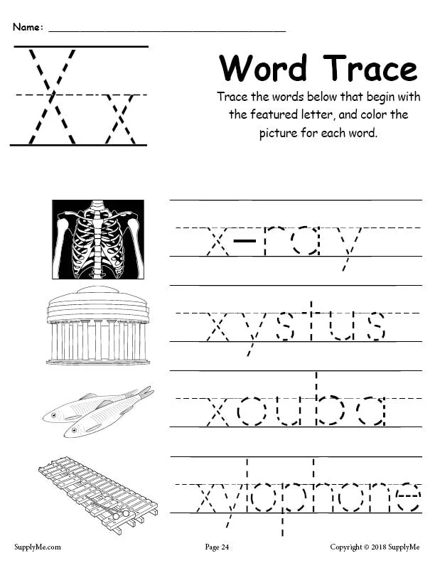 FREE Letter X Words - Alphabet Tracing Worksheet