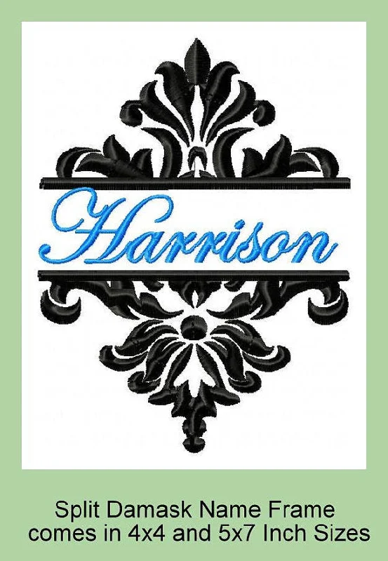 Split Damask Name Frame - Comes in 4x4 and 5x7 Sizes