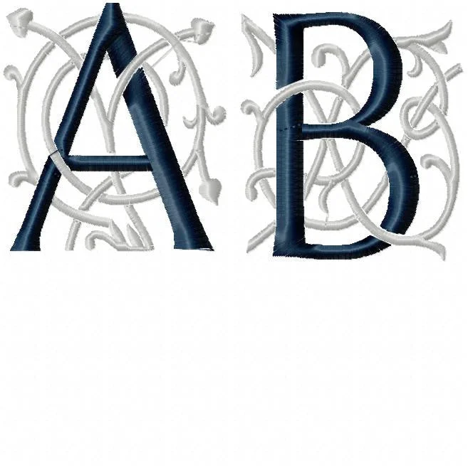 Mia Bella Monogram Font - Comes in 3.5 inch size 2 color Machine Embroidery Font