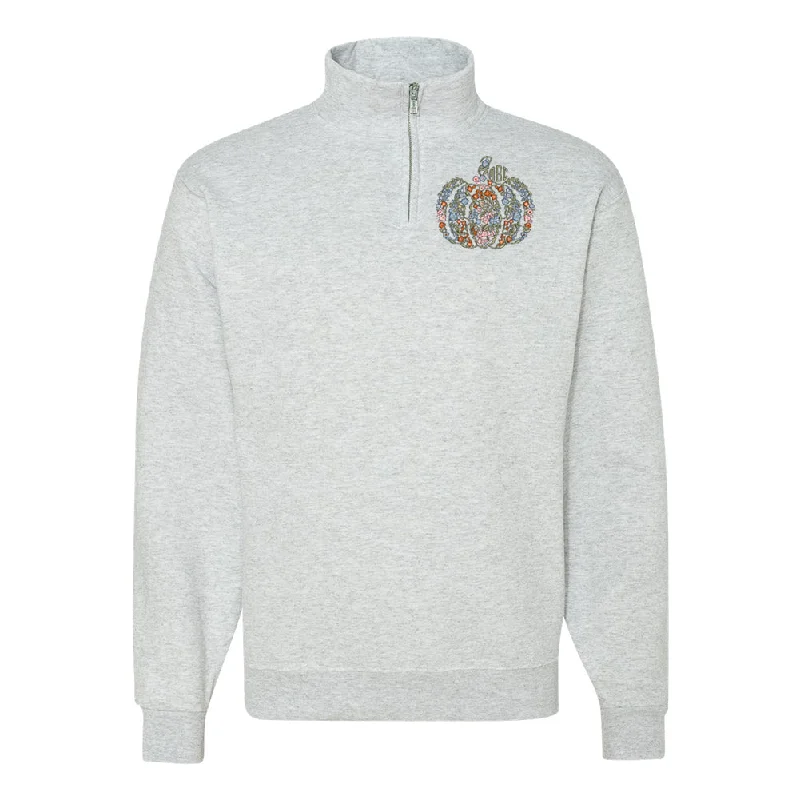 Monogrammed 'Floral Pumpkin' Quarter Zip Sweatshirt