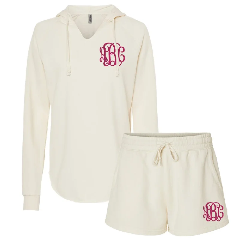 Monogrammed Neutral Wave Wash Shorts Set