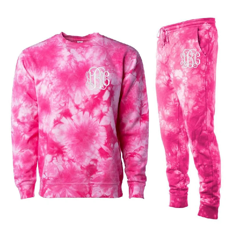 Monogrammed Pink Tie Dye Crewneck Jogger Set Package