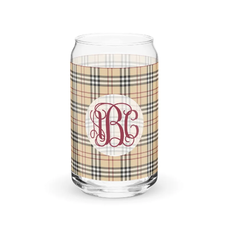 Monogrammed Plaid Glass Can