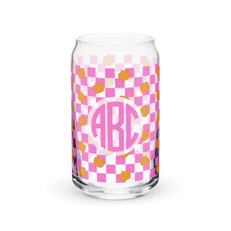 Monogrammed Pumpkin Check Glass Can