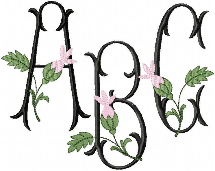 Rosebud Monogram Font - Machine Embroidery Design Monogram Font