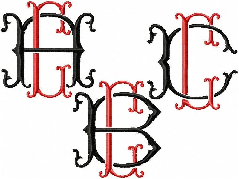 VINTAGE BAROQUE INTERLOCKING MONOGRAM FONT - SET "C" 3 AND 4 INCH SIZE