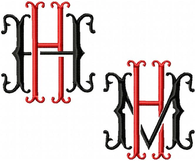 VINTAGE BAROQUE INTERLOCKING MONOGRAM FONT - SET "H" 6 AND 8 INCH SIZE